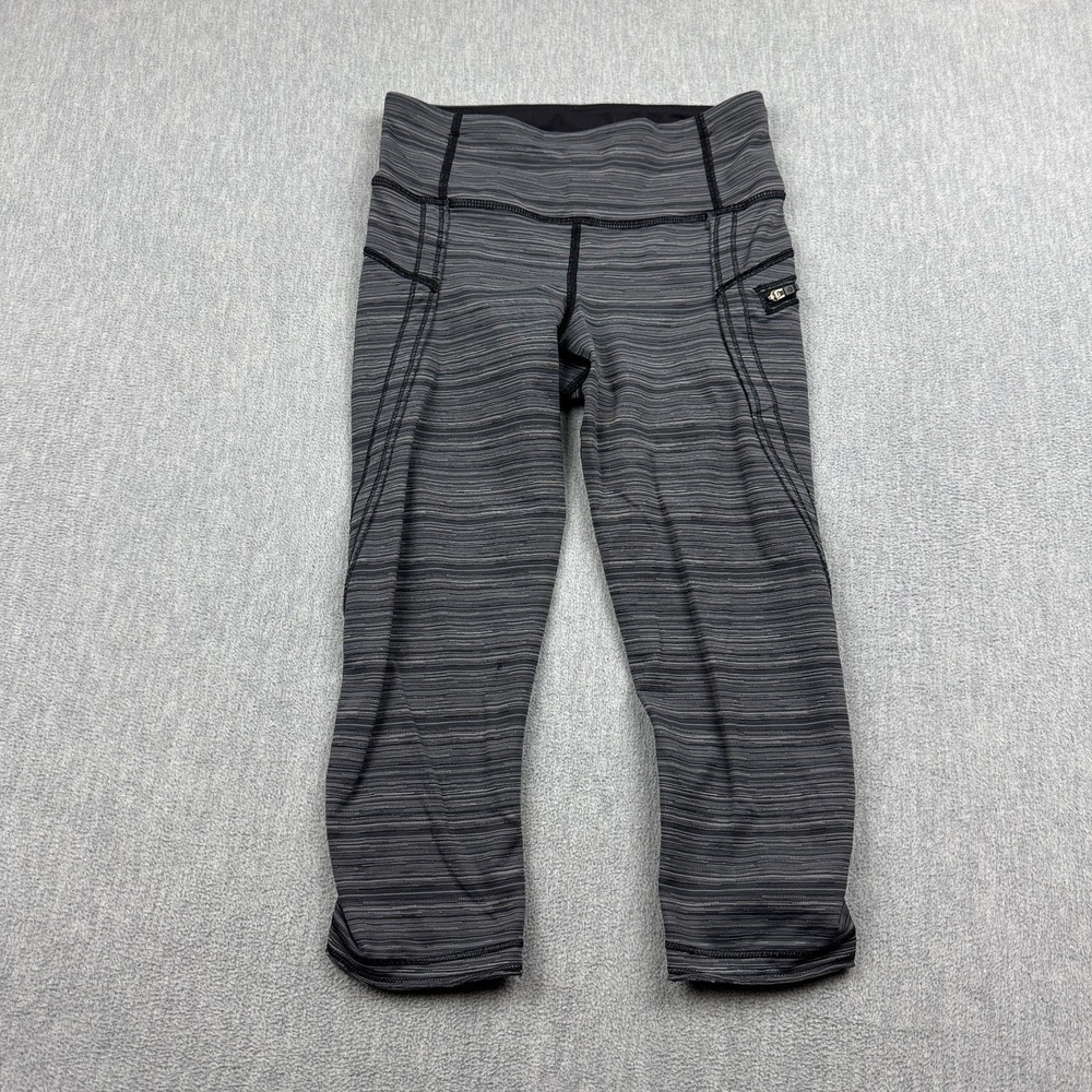 Lululemon Leggings Men 2 Gray Crop Striped Zipper Pocket Stretch Skinny Yoga Gym